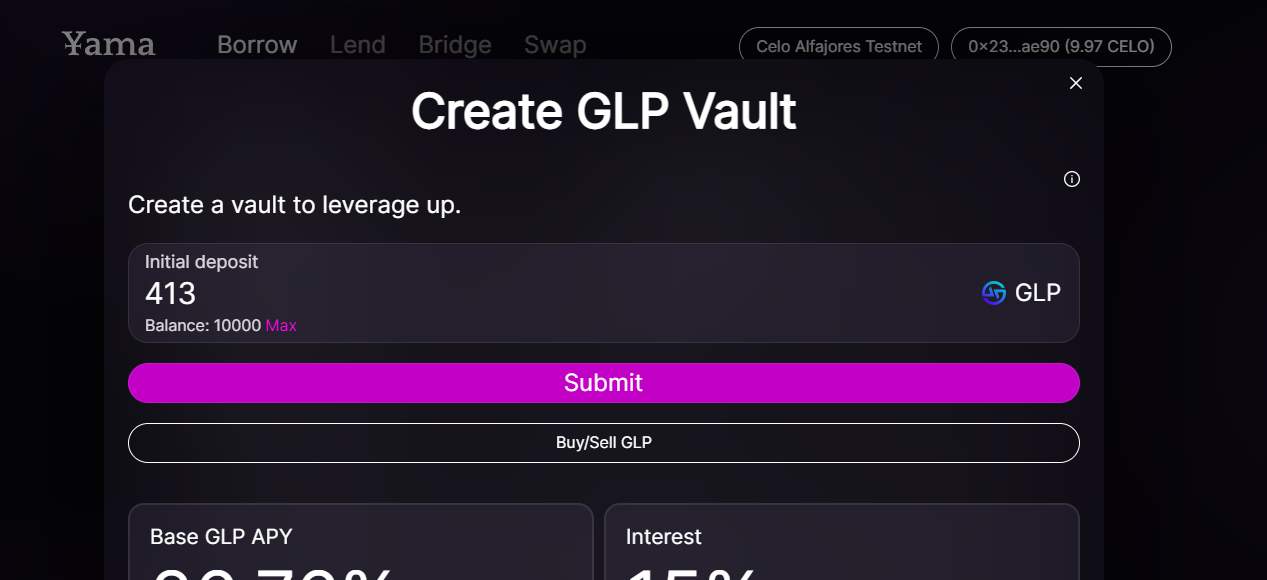 Screenshot of create vault modal